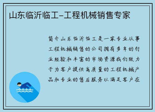 山东临沂临工-工程机械销售专家