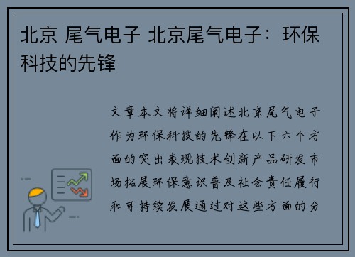 北京 尾气电子 北京尾气电子：环保科技的先锋
